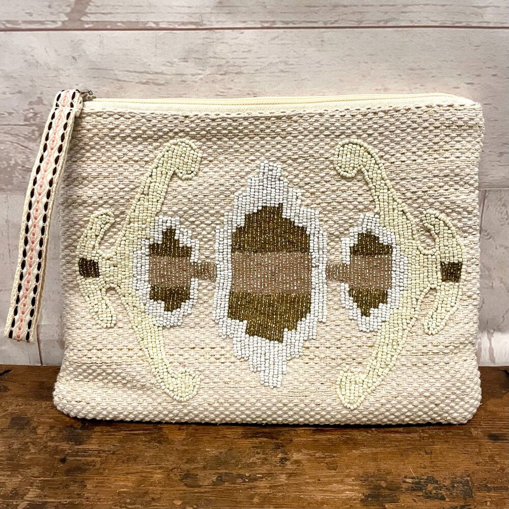 America & Beyond beaded cloth clutch
